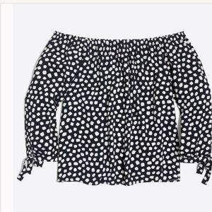 J. Crew Off Shoulder Blue and White Abstract Print NWT Top Size Large